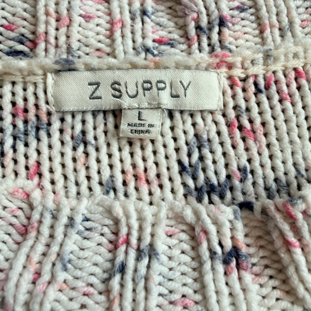 Z Supply Confetti Knit Crewneck Sweater Cream Pink Blue Womens Large - Picture 3 of 5